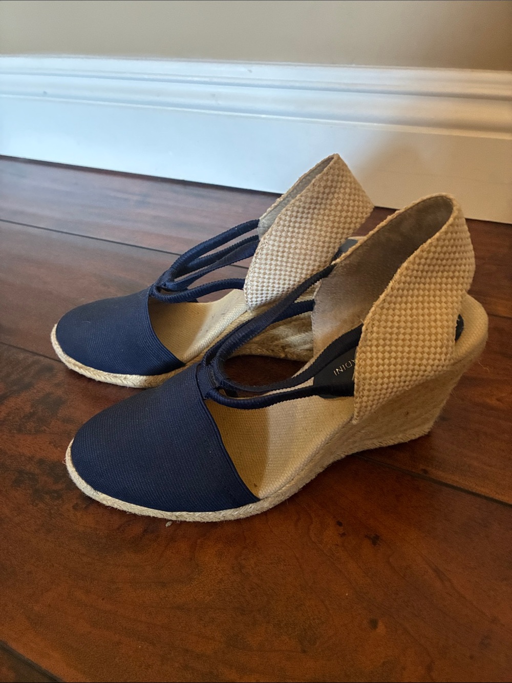 Adrienne Vittadini Navy Espadrille Wedge Slingback Sandals